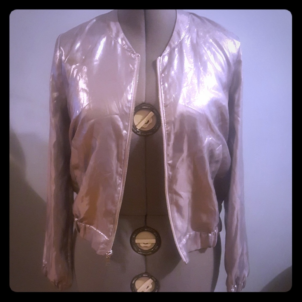 Express Silver Metallic Bomber Style Jacket NWT